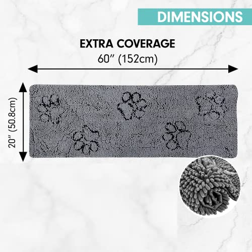 Style Basics Dog Mat for Muddy Paws - Anti-Slip Absorbent Door Rugs for Dogs - Easy to Clean Indoor & Outdoor Pet Mud Mats - 60" X 20" (Low Profile), Dark Grey