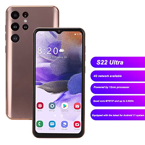 Zunate S22 Ultra 4G Unlocked Smartphone for Android 11, 6.52in Ultra HD Screen 4GB RAM 64GB ROM WiFi Face Unlock Mobile Phone with 4000mAh Battery 8MP 16MP Dual Camera (Gold)