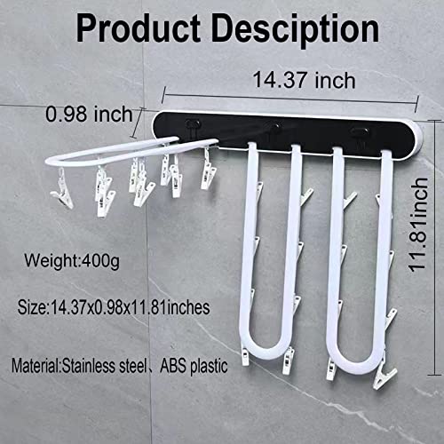 HZXMKB Closet Organizer Wall Mounted Clothes Drying Rack,Laundry Drying Rack Wall Mount,Foldable Drying Socks 24 Multi-Row Clips,Small Clothes for Balcony Railings, Folding Bathroom Towel Rack
