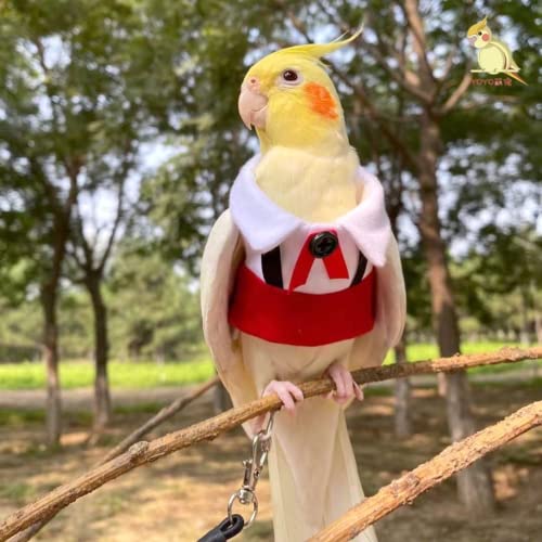 Barn Eleven Bird Uniform Flight Suit for Wedding Anniversary Christmas Partf Birthday Cosplay Photo Prop, Bird Costume Diaper Clothes for Macaw African Budgies Parakeet Cockatiel (Red,Budgie)