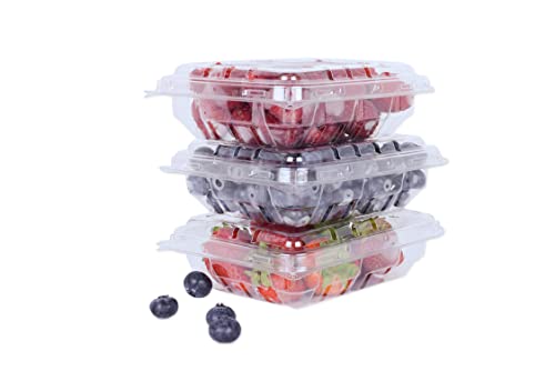 JAK Industrial 42 Pack - 6 Ounce Clear Plastic Vented Berry Containers with Clamshell Lids - For Blueberries, Raspberries, Blackberries