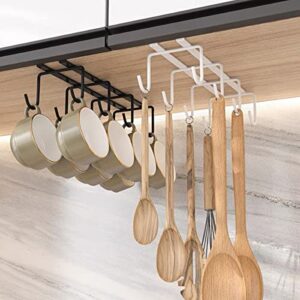 Coffee Mug Holder Under Cabinet - 8 Hooks Cup Organizer for Cabinet Hanging Mug Rack Tea Cup and Utensil Hooks Drilling Free Mug Hanger Under Shelf