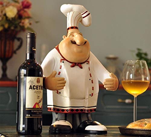 Chef Statue Wine Bottle Stand Decorative Resin Cook Wine Holder Barware Utensil Tableware Ornament Craft Accessories Furnishing-Multi