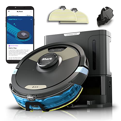 Shark AV2610WA AI Ultra 2in1 Robot Vacuum & Mop with Sonic Mopping, Matrix Clean, Home Mapping, HEPA Bagless Self Empty Base, CleanEdge Technology, for Pet Hair, Wifi, Works with Alexa, Black/Gold