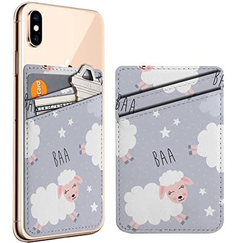 Diascia Pack of 2 - Cellphone Stick on Leather Cardholder ( Sweet Dreams Sheep Animal Pattern Pattern ) ID Credit Card Pouch Wallet Pocket Sleeve