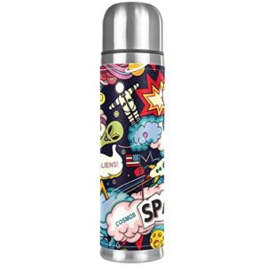 space graffiti paitning vacuum insulated stainless steel water bottle, double walled travel thermos coffee mug 17 oz for school office