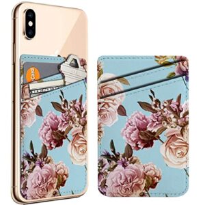 pack of 2 - cellphone stick on leather cardholder ( roses carnations peony leaves different flowers pattern pattern ) id credit card pouch wallet pocket sleeve