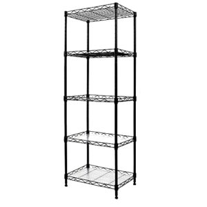 yohkoh 5-wire shelving metal storage rack adjustable shelves for laundry bathroom kitchen pantry closet (16.6l x 11.8w x 48h,matte black)