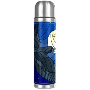 abstract bird moon night stainless steel coffee thermos, double walled insulated water bottle for outdoor sports, office, car (17 oz/500ml)
