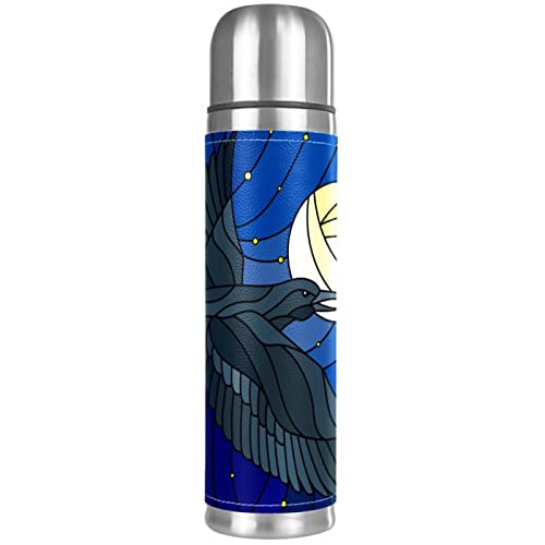 Abstract Bird Moon Night Stainless Steel Coffee Thermos, Double Walled Insulated Water Bottle for Outdoor Sports, Office, Car (17 OZ/500ML)