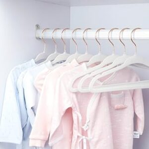 ManGotree Baby Velvet Hangers with 360° Swivel Rose Gold Hook, 10.95" Non-Slip Toddler Hangers, Ultra Thin Space Saving Children's Clothes Hanger, 15 Pack (White)