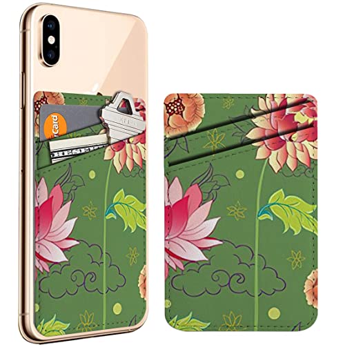 Diascia Pack of 2 - Cellphone Stick on Leather Cardholder ( Lotus Flowers Peonies Pattern Pattern ) ID Credit Card Pouch Wallet Pocket Sleeve