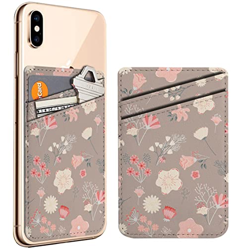 Diascia Pack of 2 - Cellphone Stick on Leather Cardholder ( Pastel Pink Flowers Pattern Pattern ) ID Credit Card Pouch Wallet Pocket Sleeve