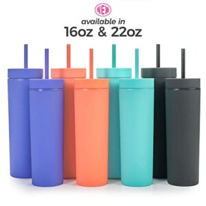 Earth Drinkware SKINNY TUMBLERS (4 pack) - Matte Pastel Colored Acrylic Tumblers with Lids and Straws | 16oz Double Wall Reusable Plastic Tumblers w Straw Cleaner INCLUDED | Blanks For Vinyl Projects