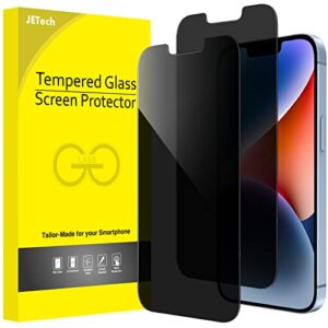 jetech privacy screen protector for iphone 14 plus 6.7-inch (not for iphone 14 6.1-inch), anti spy tempered glass film, 2-pack