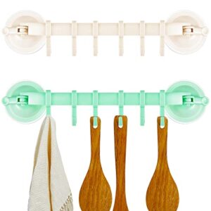 juexica 2 pcs miniature hanging rod with 6 hooks adhesive utensil hanger moveable kitchen for bathtub suction hook multi function no drilling holes holder rack