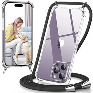 caslord iphone 14 pro crossbody case, iphone 14 pro case with strap, necklace mobile phone cover with adjustable lanyard strap, clear soft tpu lanyard case with neck cord (black)