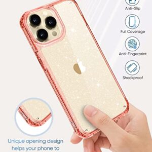 MIODIK for iPhone 14 Pro Max Case Clear Glitter, with Screen Protector + Camera Protector, [Military-Grade Protective] [Non-Yellowing] Slim Shockproof Women Cute Bumper Cover 6.7" 2022 (Sparkle Pink)