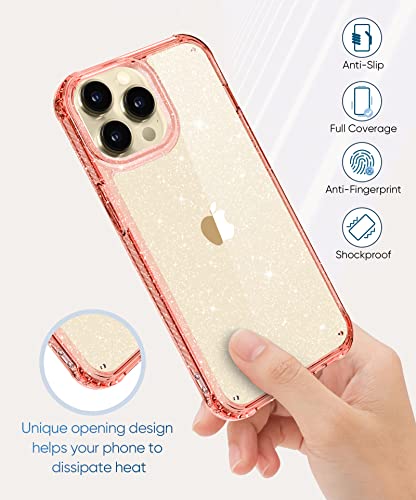 MIODIK for iPhone 14 Pro Max Case Clear Glitter, with Screen Protector + Camera Protector, [Military-Grade Protective] [Non-Yellowing] Slim Shockproof Women Cute Bumper Cover 6.7" 2022 (Sparkle Pink)