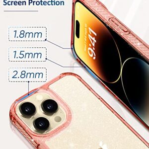 MIODIK for iPhone 14 Pro Max Case Clear Glitter, with Screen Protector + Camera Protector, [Military-Grade Protective] [Non-Yellowing] Slim Shockproof Women Cute Bumper Cover 6.7" 2022 (Sparkle Pink)