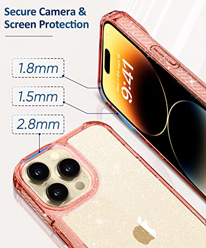 MIODIK for iPhone 14 Pro Max Case Clear Glitter, with Screen Protector + Camera Protector, [Military-Grade Protective] [Non-Yellowing] Slim Shockproof Women Cute Bumper Cover 6.7" 2022 (Sparkle Pink)