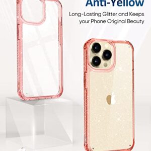 MIODIK for iPhone 14 Pro Max Case Clear Glitter, with Screen Protector + Camera Protector, [Military-Grade Protective] [Non-Yellowing] Slim Shockproof Women Cute Bumper Cover 6.7" 2022 (Sparkle Pink)