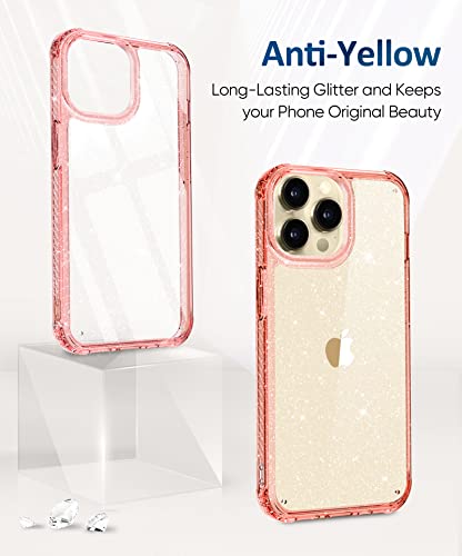 MIODIK for iPhone 14 Pro Max Case Clear Glitter, with Screen Protector + Camera Protector, [Military-Grade Protective] [Non-Yellowing] Slim Shockproof Women Cute Bumper Cover 6.7" 2022 (Sparkle Pink)