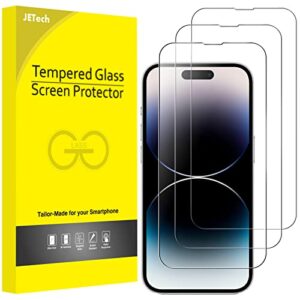 jetech full coverage screen protector for iphone 14 pro max 6.7-inch (not for iphone 14 pro 6.1-inch), 9h tempered glass film case-friendly, hd clear, 3-pack