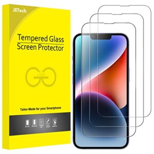 jetech full coverage screen protector for iphone 14 6.1-inch (not for iphone 14 plus 6.7-inch), 9h tempered glass film case-friendly, hd clear, 3-pack