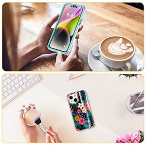 Esdot for iPhone 14 Case with Built-in Screen Protector,Military Grade Rugged Cover with Fashionable Designs for Women Girls,Protective Phone Case 6.1" Blooming Flowers