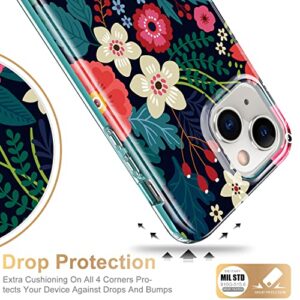 Esdot for iPhone 14 Case with Built-in Screen Protector,Military Grade Rugged Cover with Fashionable Designs for Women Girls,Protective Phone Case 6.1" Blooming Flowers