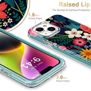 Esdot for iPhone 14 Case with Built-in Screen Protector,Military Grade Rugged Cover with Fashionable Designs for Women Girls,Protective Phone Case 6.1" Blooming Flowers