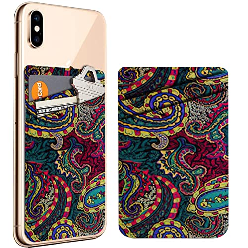 Diascia Pack of 2 - Cellphone Stick on Leather Cardholder ( Texture Fabric Paisley Floral Pattern Pattern ) ID Credit Card Pouch Wallet Pocket Sleeve