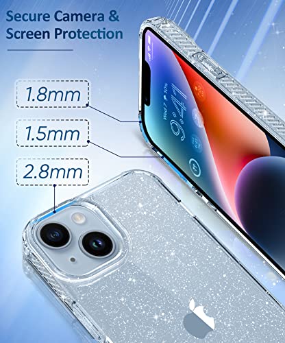 MIODIK iPhone 14 Plus Case with Screen Protector + Camera Lens Protector, [Non-Yellowing] Clear Glitter Protective Shockproof Phone Case for Women Girls, 6.7 Inch - Sparkle Clear