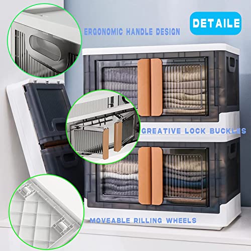 2 Pack 19 Gal Storage Bins with Lids, Collapsible Storage Bins, Plastic Storage Bins for Closet Organizer, Folding Storage Box, Stackable Storage Bins, Containers for Organizing, Storage Box with Door