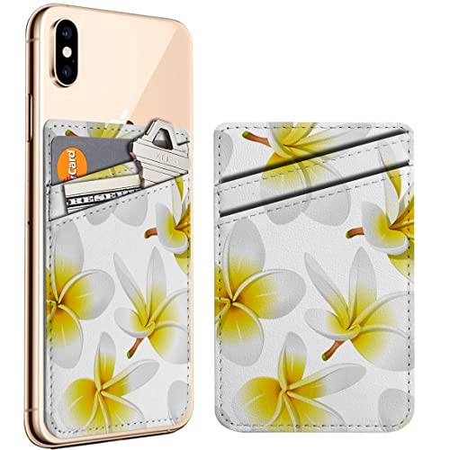 Diascia Pack of 2 - Cellphone Stick on Leather Cardholder ( Frangipani Plumeria Tropical Flowers Pattern Pattern ) ID Credit Card Pouch Wallet Pocket Sleeve