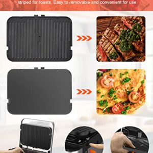 5 in 1 Indoor Grill, Panini Press Grill Sandwich Maker, CATTLEMAN CUISINE Electric Contact Grill and Griddle with Removable Nonstick Grill Plates, Smart Probe, LCD Display, Stainless Steel, 1600W