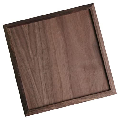 Fenteer Rustic Serving Tray Tenon and Tenon Structure Dish Tea Bread, Dark Brown, 24x24x2.5cm