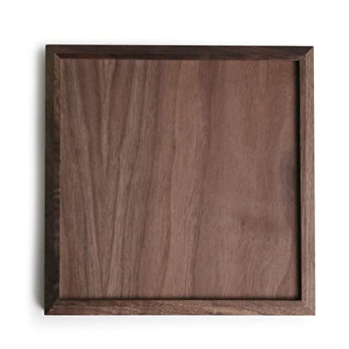 Fenteer Rustic Serving Tray Tenon and Tenon Structure Dish Tea Bread, Dark Brown, 24x24x2.5cm