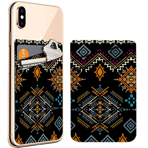 Diascia Pack of 2 - Cellphone Stick on Leather Cardholder ( Ethno Ethnic Boho Pattern Pattern ) ID Credit Card Pouch Wallet Pocket Sleeve