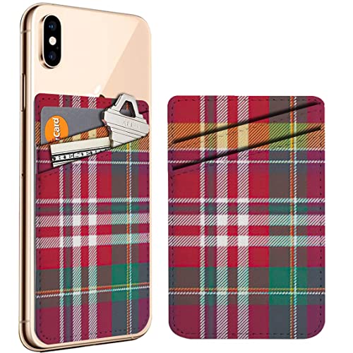 Diascia Pack of 2 - Cellphone Stick on Leather Cardholder ( Pink Plaid Tartan Pattern Pattern ) ID Credit Card Pouch Wallet Pocket Sleeve