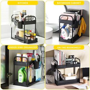 Bathroom Organizer, Under Sink Organizers and Storage, TITETE 2 Tier Sliding Under Sink Organizer, Under Cabinet Storage Drawer Bathroom Kitchen with 2 Handles, 5 Clapboards, 1 Hanging Cup and 8 Hooks