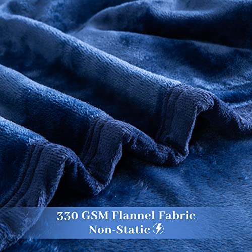 Poledar Blankets Queen Size Fleece Throw Blankets 330GSM Lightweight Plush Fuzzy Cozy Flannel Washable Soft Blanket for Couch Sofa Bed Camping(Dark Blue 90x90in)