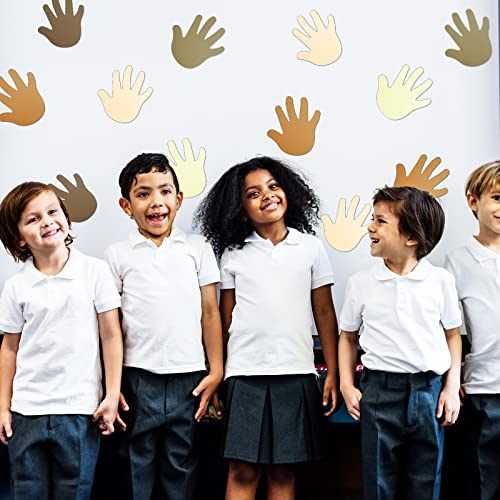 Eersida Multicultural Hand Cut Outs Skin Tone Handprint Accents Paper Cutouts Name Tags Bulletin Board Classroom Decoration for Teacher Student Back to School Party 5.5 x 4.8 Inch (100)
