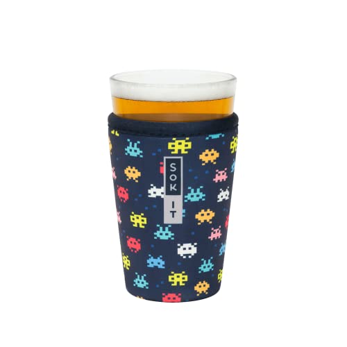 Sok It Pint Sok Beer Glass Sleeve Insulated Neoprene Cover (Pixel Monsters, Pint Glass Sleeve)