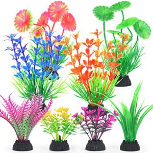 borlech aquarium plants decorations, fish tank artificial plastic plant decoration set 8 pieces (multicolor)