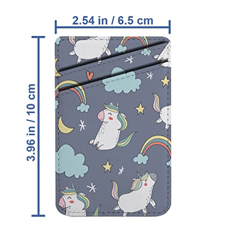 Diascia Pack of 2 - Cellphone Stick on Leather Cardholder ( Beautiful Happy Unicorns Pattern Pattern ) ID Credit Card Pouch Wallet Pocket Sleeve