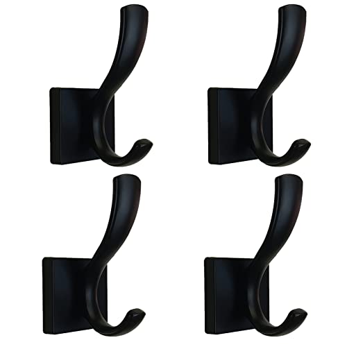 HOWMAX Black Towel Hooks, Double Towel Robe Clothes Coat Holder,Heavy Duty Wall Mount Hooks for Bath Bedroom Kitchen Pool Garage Hotel,4 Pack (Black 4)