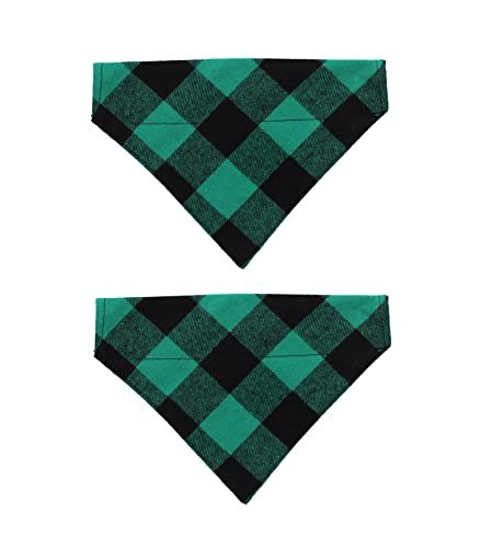 EechicSpace 2 Pack Green and Black Dog Bandanas Over Collar Buffalo Plaid for Small Pets