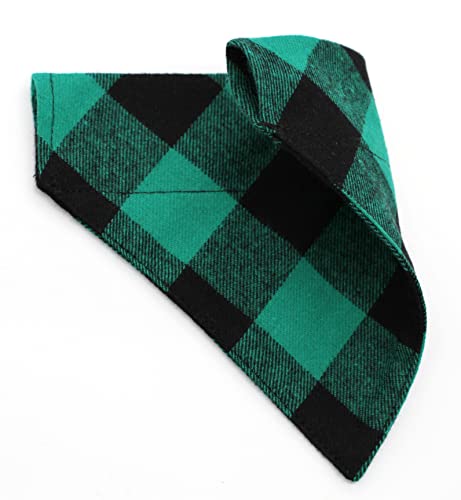 EechicSpace 2 Pack Green and Black Dog Bandanas Over Collar Buffalo Plaid for Small Pets